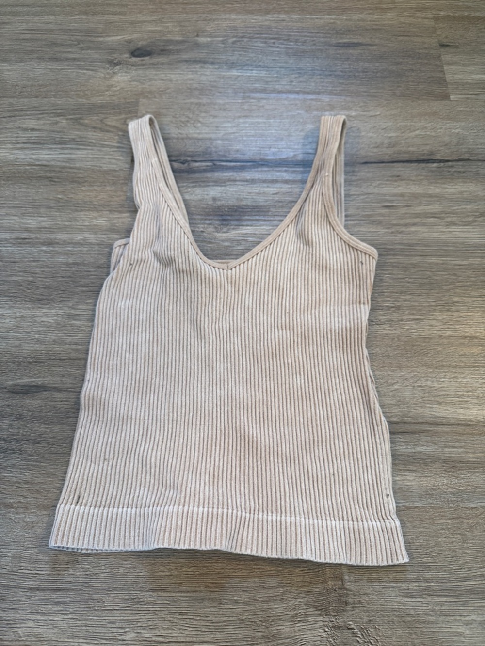 Women's Ribbed V-Neck Tank Top - Beige